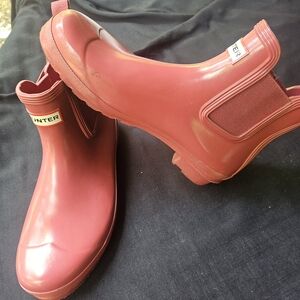 Hunter Original Short Chelsea Rain Boots Red Glossy Women's Size 11 Barely Worn